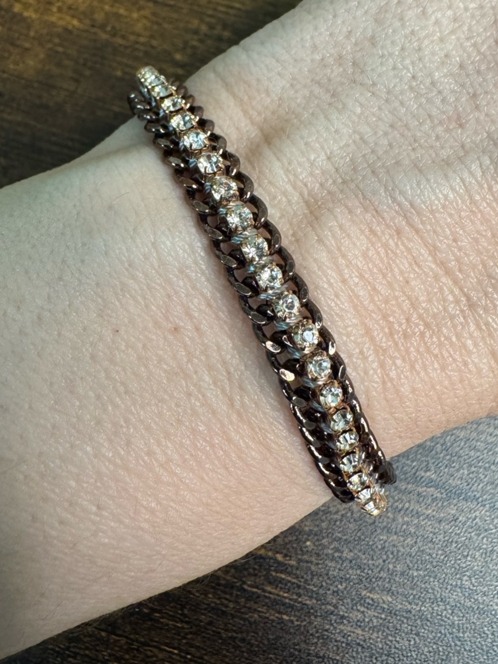 Stella & Dot Gold Copper Tone Crystal Chain Bracelet Boho Vibes 7.25-7.5”